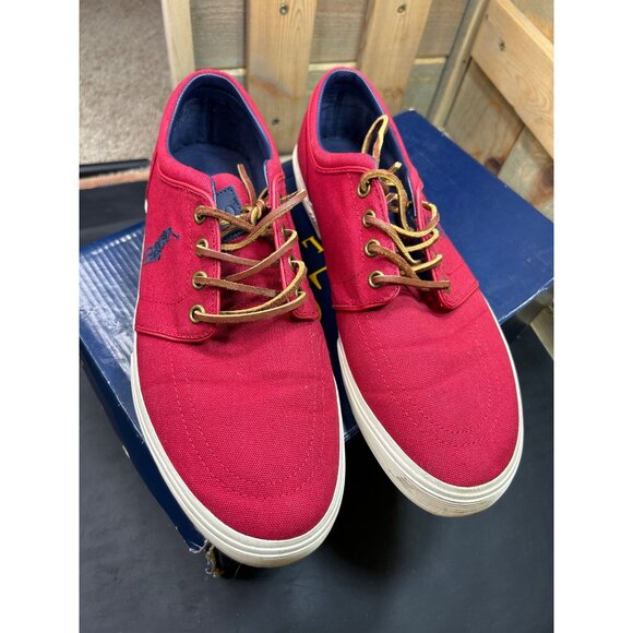 Polo Ralph Lauren Mens Red Canvas Faxon Low Sneakers Size 10D - Picture 3 of 8